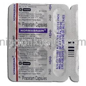 ノーマブレイン Normabrain, ミオカーム ジェネリック, ピラセタム 400mg, カプセル 包装裏面