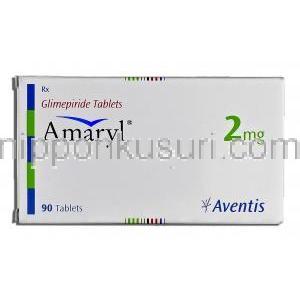 アマリル 2mg Amaryl 2mg, グリメピリド, 2mg, 錠 箱