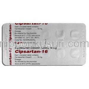 シプサルタン-16 Cipsartan-16, アタカンド ジェネリック, カンデサルタン, 16mg, 錠 包装裏面