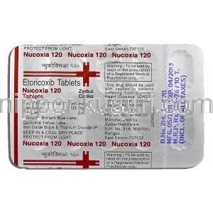 ニューコキシア120 Nucoxia 120, アルコキシア ジェネリック, エトリコキシブ 120mg, 包装裏面