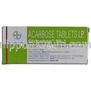 グルコバイ25 Glucobay 50, アカルボース , 50mg, 錠 箱