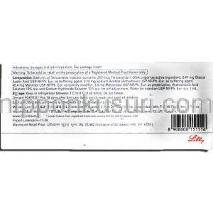 フォルテオ Forteo, テリパラチド  Injection, 600mcg 2.4ml, 注射 箱裏面