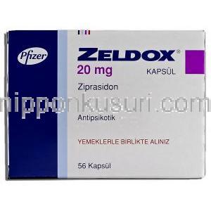 ゼルドックス Zeldox, ジプラシドン, 20mg, カプセル 箱