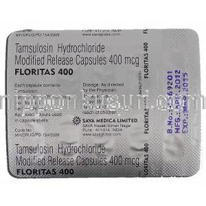 フロリタス400 Floritas 400, ハルナールD ジェネリック, タムスロシン, 400 mcg, MRカプセル 包装裏面