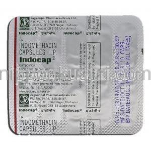 インドカプ Indocap, インテバン ジェネリック, インドメタシン, 25mg, カプセル 包装裏面