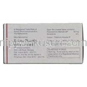 ユーボックス Uvox, Generic Luvox, フルボキサミンマイレン酸塩, 50mg, 箱裏面