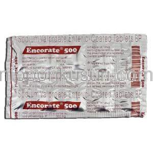 エンコレート500 Encorate 500, デパケン ジェネリック, バルプロ酸, 500mg, 錠 包装