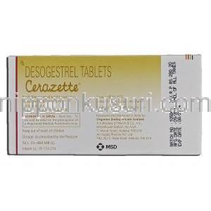 セラゼット Cerazette, デソゲストレル, 0.075mg, 錠 箱裏面