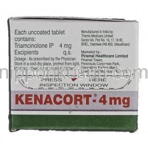 ケナコート Kenacort, ナサコート, レダコート ジェネリック, 4mg, 箱側面