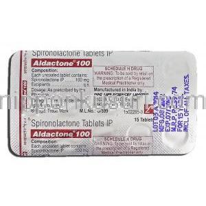 アルダクトン 100 Aldactone 100, スピロノラクトン, 100mg, 錠 包装裏面
