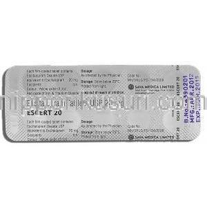 エスサート Escert, エスシタロプラム 20mg 錠 包装裏面