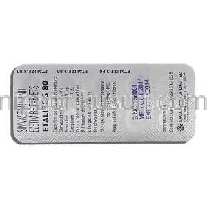エタリーズS80 Etalize-S 80, シンバスタチン, 80mg, エゼチミブ, 10mg 錠 包装裏面