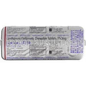 ランゾネート Lanthonate, 炭酸ランタン 250mg 錠 包装裏面