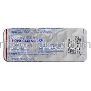 ロバカード Lovacard, メバコール ジェネリック, ロバスタチン, 20mg, 錠 包装裏面