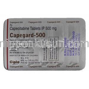 ケープガード Capegard, ゼローダ ジェネリック, カペシタビン  500mg 錠 (Cipla) 包装裏面