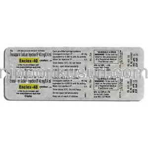 エンクレックス40 Enclex-40, エノキサパリン 注射 IP 40mg 0.4ml, 包装裏面