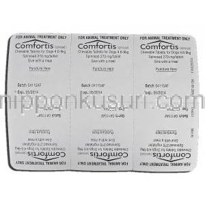 コンフォーティス Comfortis, スピノサド, 270mg, チュアブル錠, 4.5 - 9 kg 犬用 包装裏面