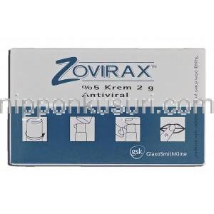 ゾビラックス Zovirax, 5% アシクロビル 2g, 発疹・疱疹クリーム 箱記載情報