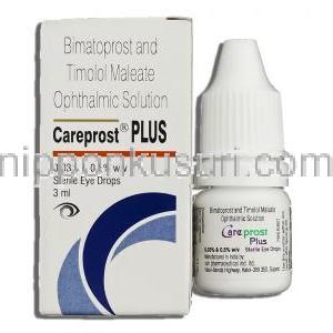 ケアプロスト プラス, ビマトプロスト・マイレン酸チモロール配合 300mg/ml  5mg/ml x 3ml 点眼薬 (Sun Pharma)