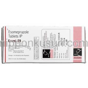 エソミ20 Esomi-20,ネキシウム ジェネリック, エソメプラゾールマグネシウム 20mg 箱裏面