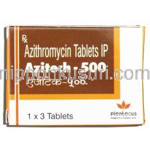 アジテック500 Azitech-500, ジスロマック ジェネリック, アジスロマイシン 500mg, 箱