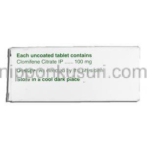 フェルトミッド-100 Fertomid-100, クロミッド ジェネリック, クロミフェン 100mg, 錠 箱側面