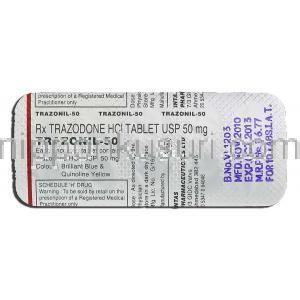 トラゾニル50 Trazonil 50, デジレル ジェネリック, トラゾドン 50mg, 錠 包装裏面