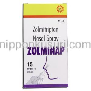 ゾルミナップ Zolminap, ゾーミッグ ジェネリック, ゾルミトリプタン 5mg, 2ml 鼻スプレー, 箱