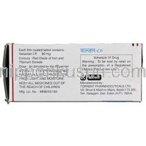 バルザー80 valzaar 80, バルサルタン 80mg, 錠, 箱記載情報