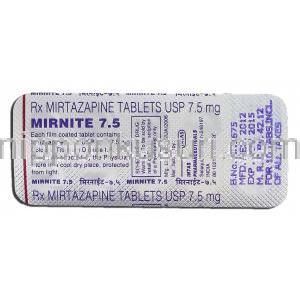 ミルナイト7.5 Mirnite 7.5, リフレックス ジェネリック, ミルタザピン 7.5mg, 錠, 箱