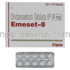 エメセット 8 OD Emeset 4 OD, ゾフラン ジェネリック, オンダンセトロン 8mg, 口腔内崩壊錠, 箱側面, 包