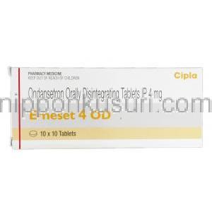 エメセット 4 OD Emeset 4 OD, ゾフラン ジェネリック, オンダンセトロン 4mg, 口腔内崩壊錠, 箱側面, 箱側