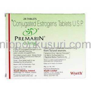 プレマリン　Premarin, 結合型エストロゲン 0.3mg, 錠, 箱裏面