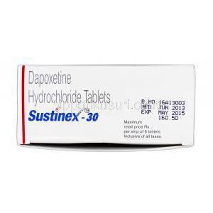 サスティネックス-30 Sustinex-30, プリリジー ジェネリック, ダポキセチン, 30 mg, 錠, 箱上面