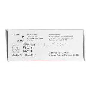 ラベセック-20 Rabesec-20, パリエット ジェネリック, ラベプラゾール, 20 mg, 錠, 箱側面