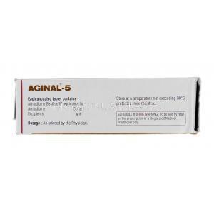 アジナル-5 Aginal-5, ノルバスク・アムロジン ジェネリック, 5 mg, 錠, 箱側面2