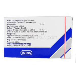 リピキュア-AS-75 Lipicure-AS-75, リピトール ASP  ジェネリック, アトルバスタチン/ アスピリン, 10mg/ 75 mg, 錠, 箱