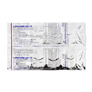 リピキュア-AS-75 Lipicure-AS-75, リピトール ASP  ジェネリック, アトルバスタチン/ アスピリン, 10mg/ 75 mg, 錠, 包