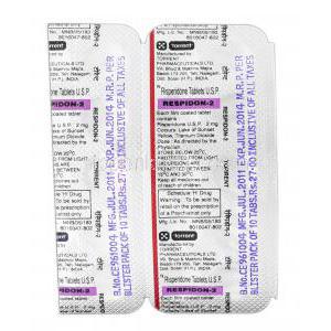 レスピドン2 Respidone 2, リスパダール ジェネリック, リスペイドン 2mg, 錠 包装