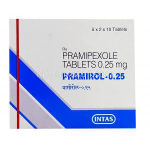 プラミロール Pramirol, ビ・シフロール ジェネリック,  プラミペキソール  0.25mg, 錠, 箱