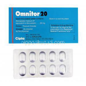 オムニトール Omnitor, リピトール ジェネリック, アトルバスタチン 20mg , 錠