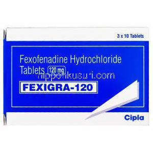 フェキシグラ Fexigra, アレグラ ジェネリック, フェキソフェナジン  120mg 錠, 箱