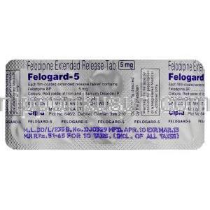 フェロジピン（ジェネリック・プレンジル）,Felogard  5mg 錠  (Cipla）