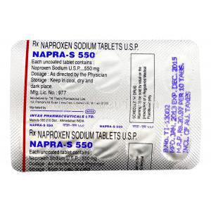 ナプラ-S Napra-S, ナプロキセン  ジェネリック, ナプロキセン 550mg, 錠, 包装裏面