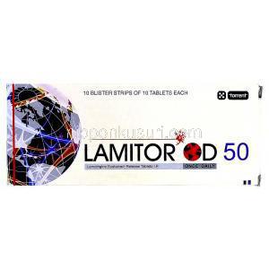 ラミトール OD 50 Lamitor OD 50, ラミクタールジェネリック, ラモトリジン 50mg 錠 (Torrent)　箱