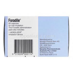 フォラディル Foradile, フォルモテロール（ホルモテロール）  0.012mcg (Australia) 箱側面