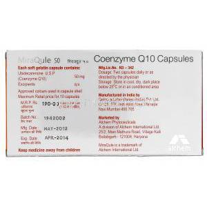 ミラキュール Miraqule, コエンザイム Q10 50mg, カプセル, 箱裏面