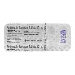 フェノパズ Fenopaz, ビジョケア ジェネリック,ソリフェナシン 10mg, 錠, 包装裏面