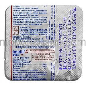 クリンダマイシン / クロトリマゾール配合（エンペシド ジェネリック）, Imidil-C, 100mg / 200 mg 膣錠 (Hete