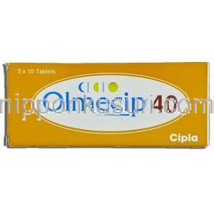 オルメサルタンメドキソミル (オルメテックジェネリック), Olmecip, 40mg 錠 (Cipla) 箱